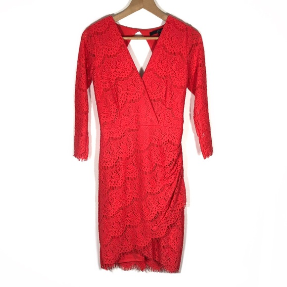 Guess Fitted Coral Lace Dress - Picture 1 of 13